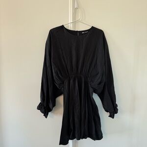 Zara Draped Sleeve Black Mini Dress